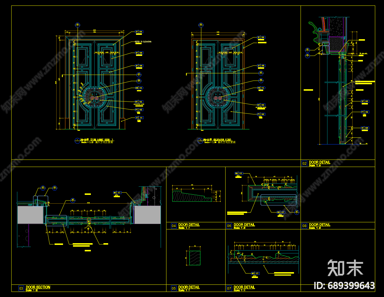 中式铜门详图cad施工图下载【ID:689399643】