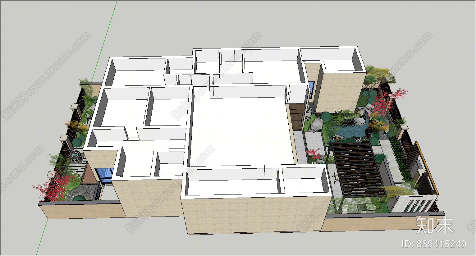 现代庭院花园SU模型下载【ID:889415249】