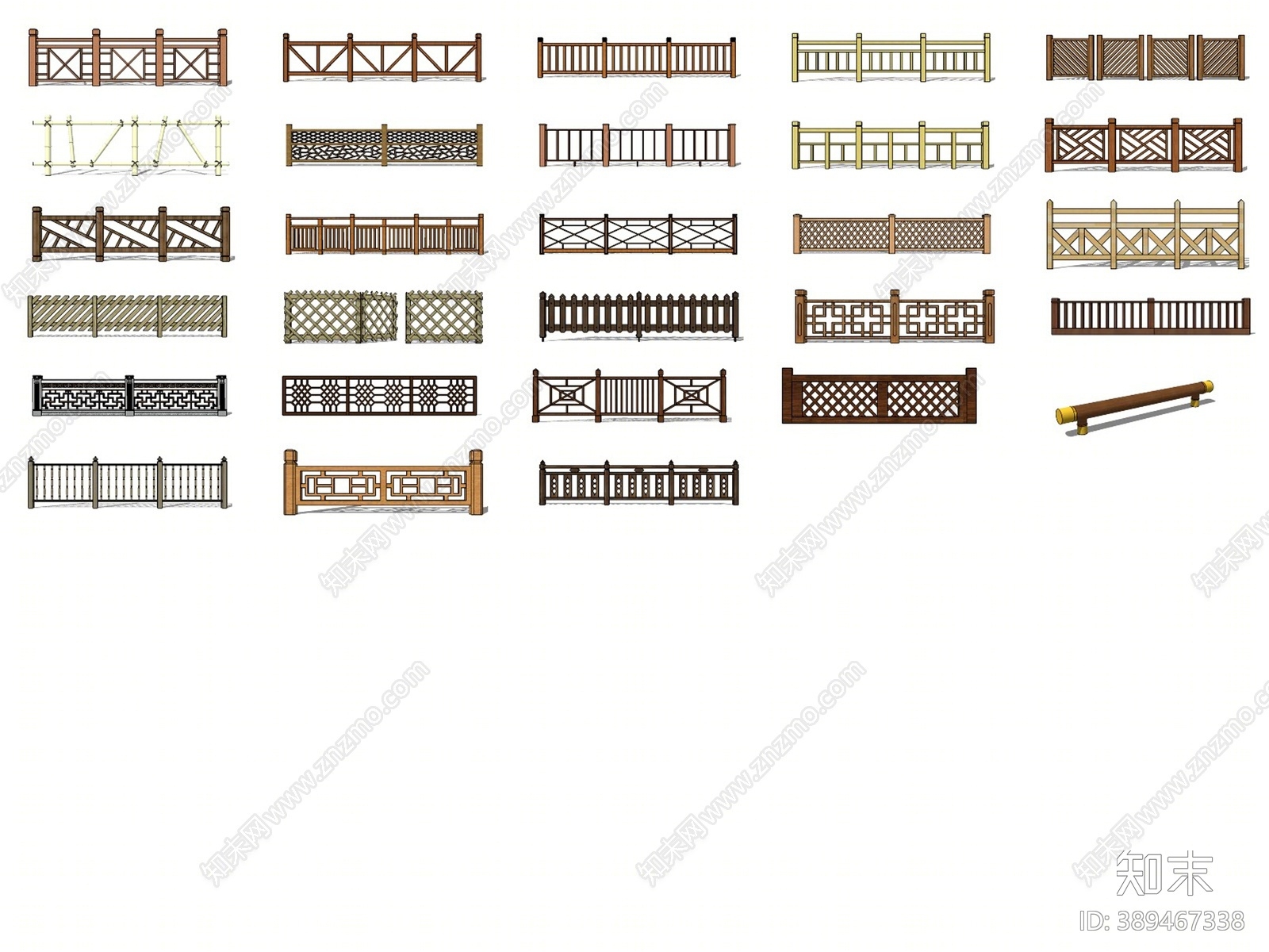 现代竹木篱笆栏杆SU模型下载【ID:389467338】