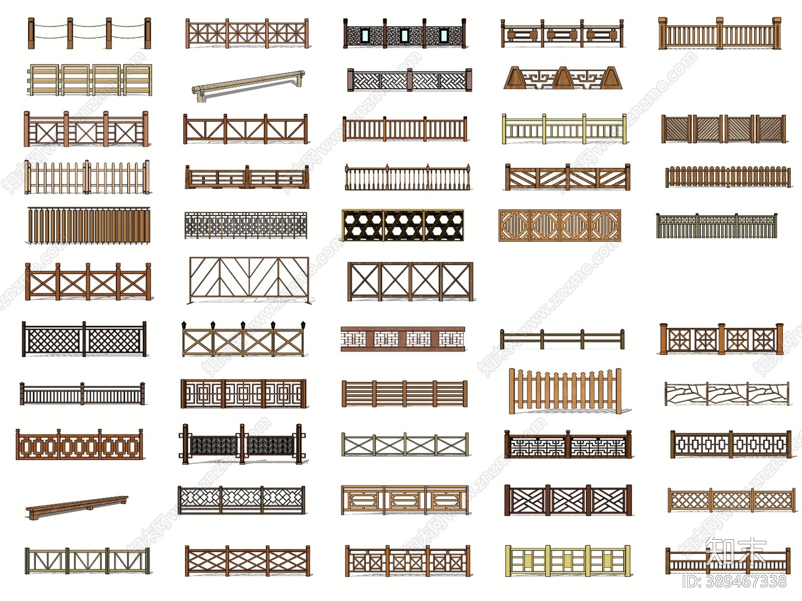 现代竹木篱笆栏杆SU模型下载【ID:389467338】