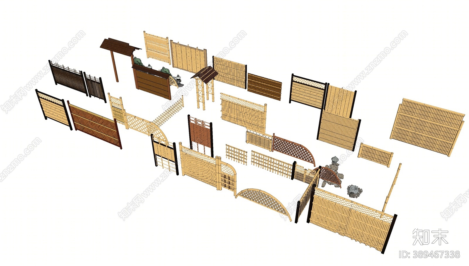 现代竹木篱笆栏杆SU模型下载【ID:389467338】
