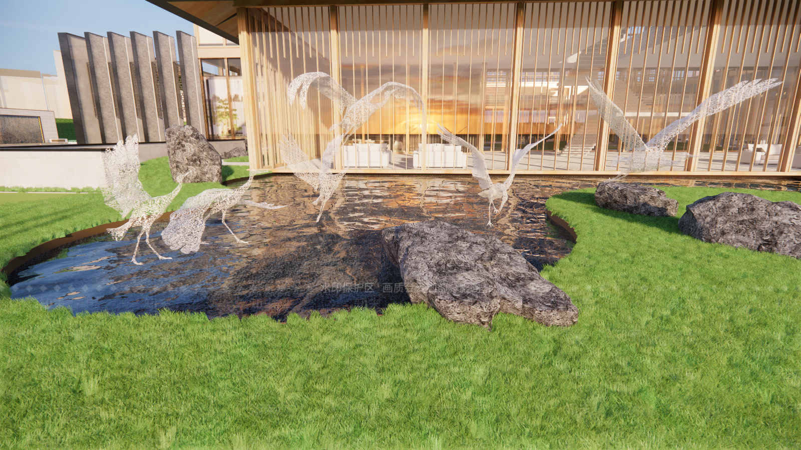 现代仙鹤雕塑SU模型下载【ID:689471603】