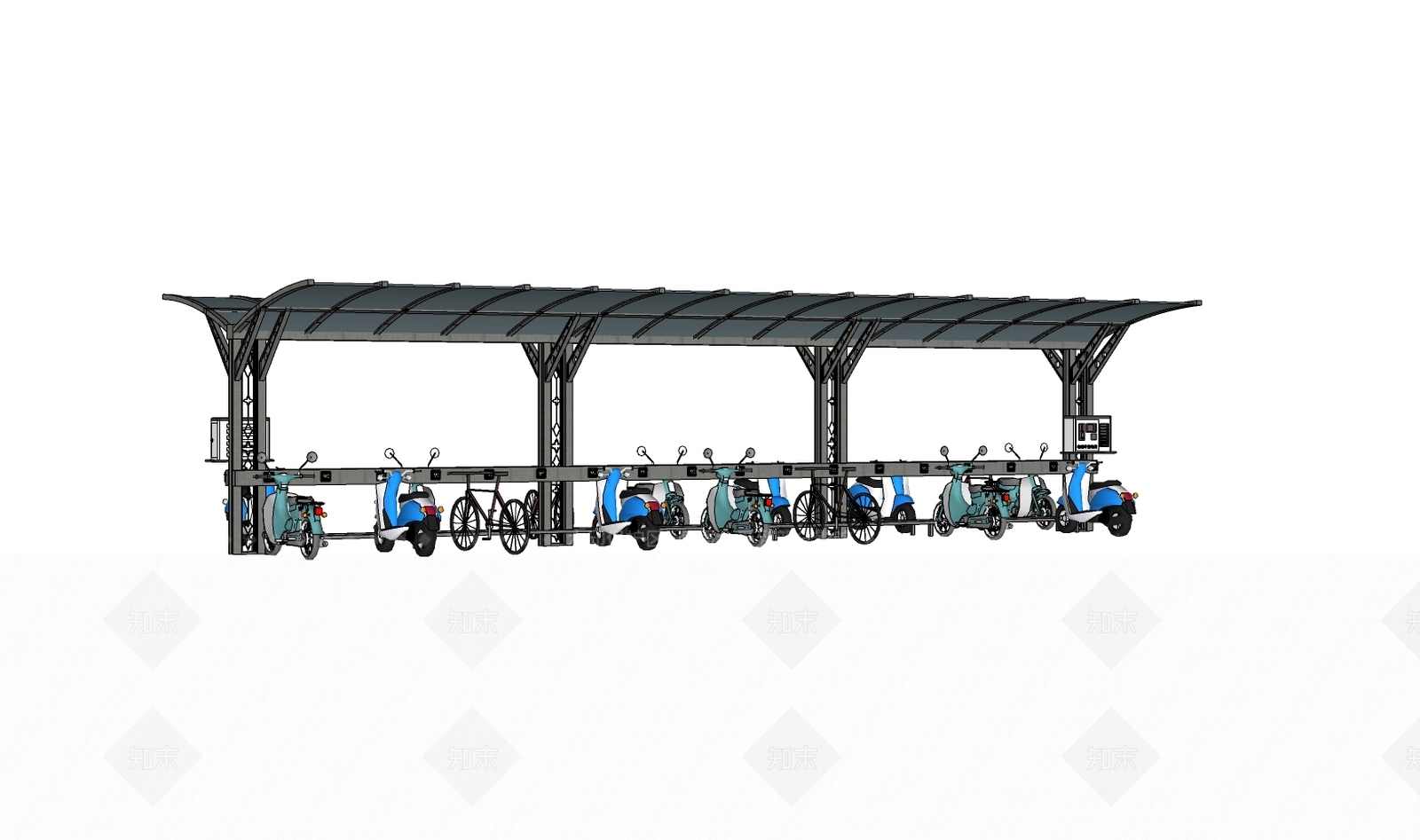 现代电动车自行车雨棚SU模型下载【ID:389479414】