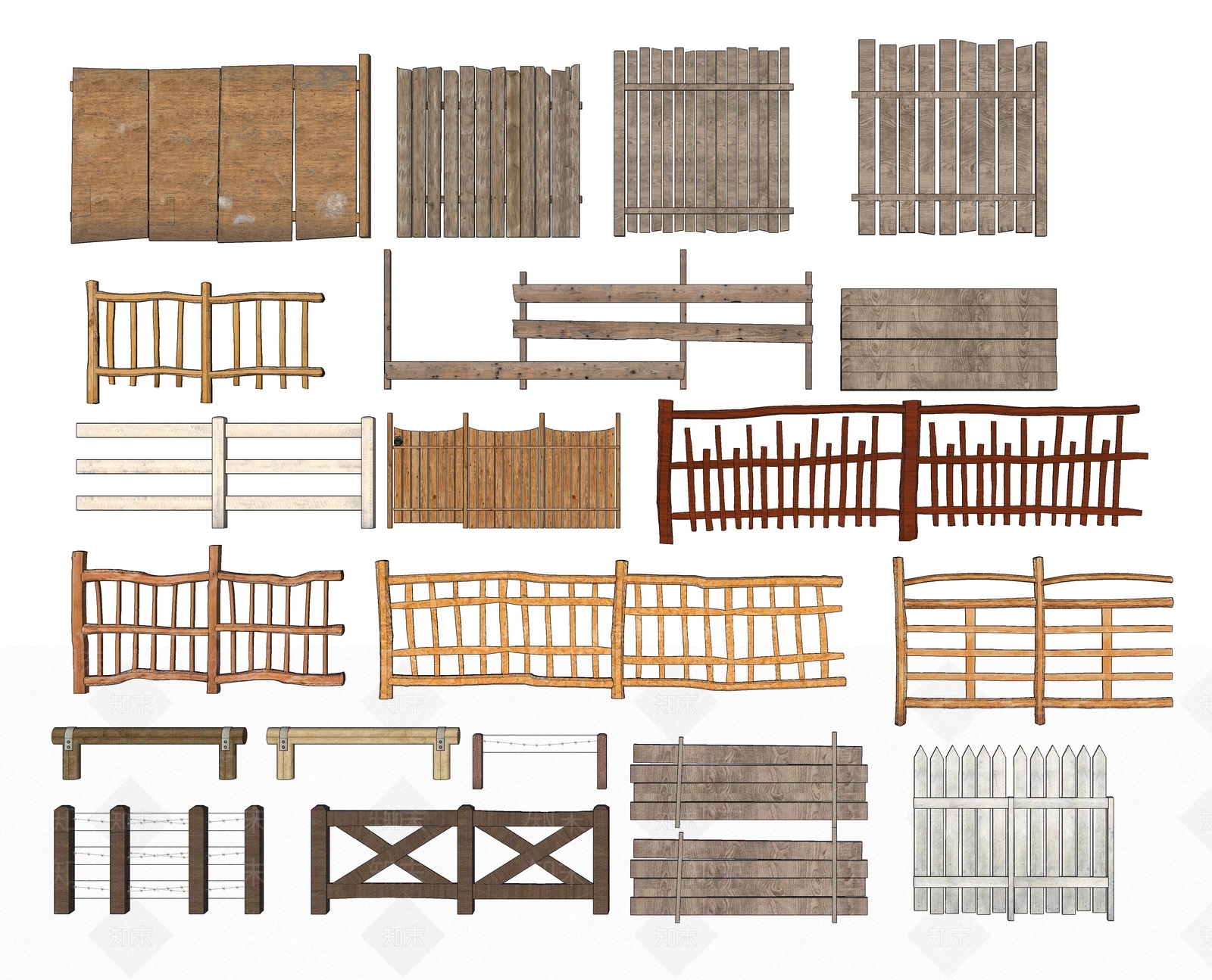 现代木艺栏杆SU模型下载【ID:489545200】