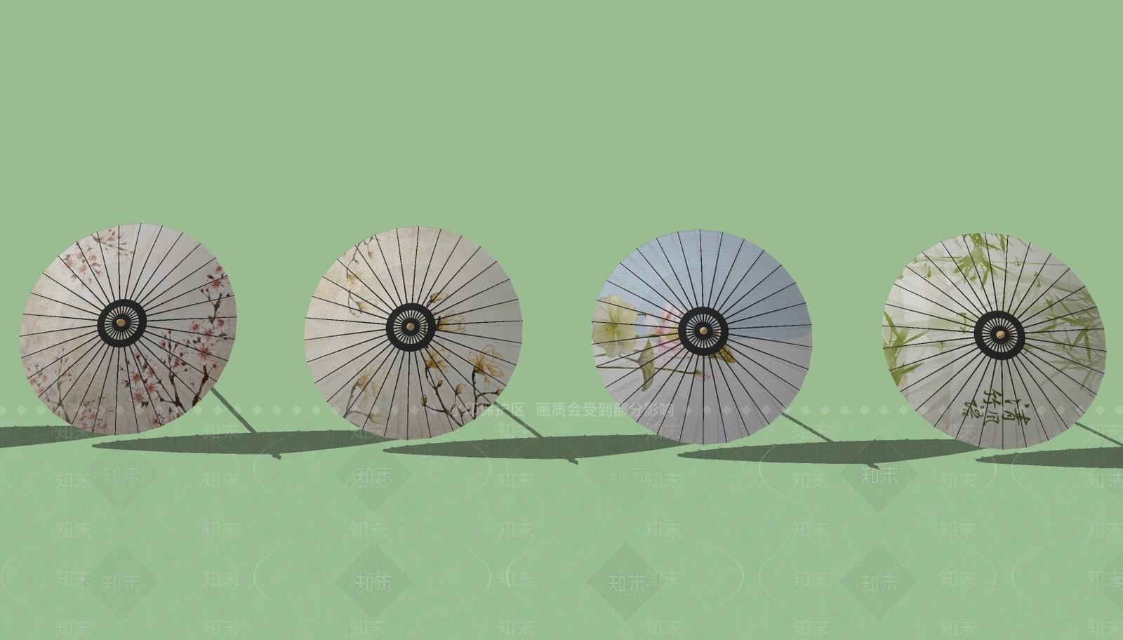 新中式油纸伞SU模型下载【ID:989569996】