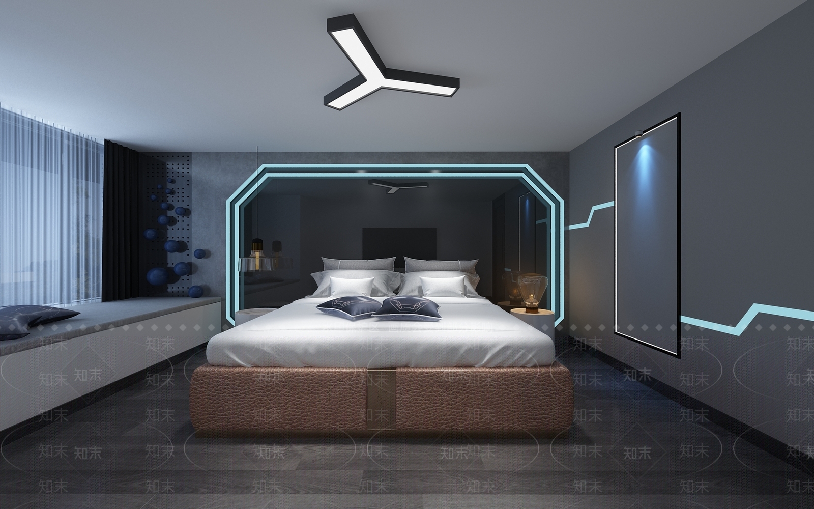 现代电竞酒店客房3D模型下载【ID:489583673】
