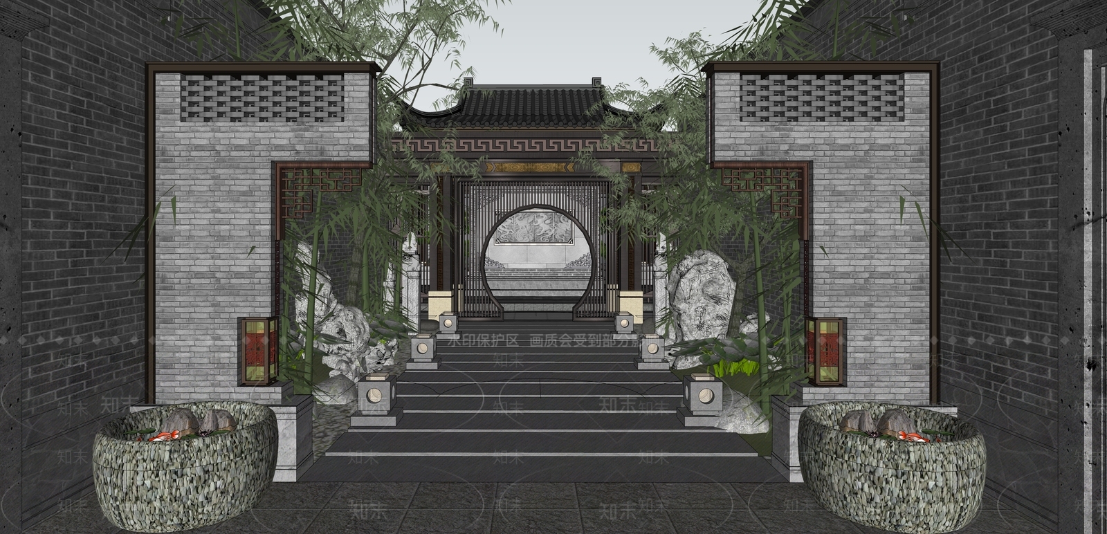 中式四合院SU模型下载【ID:389602225】