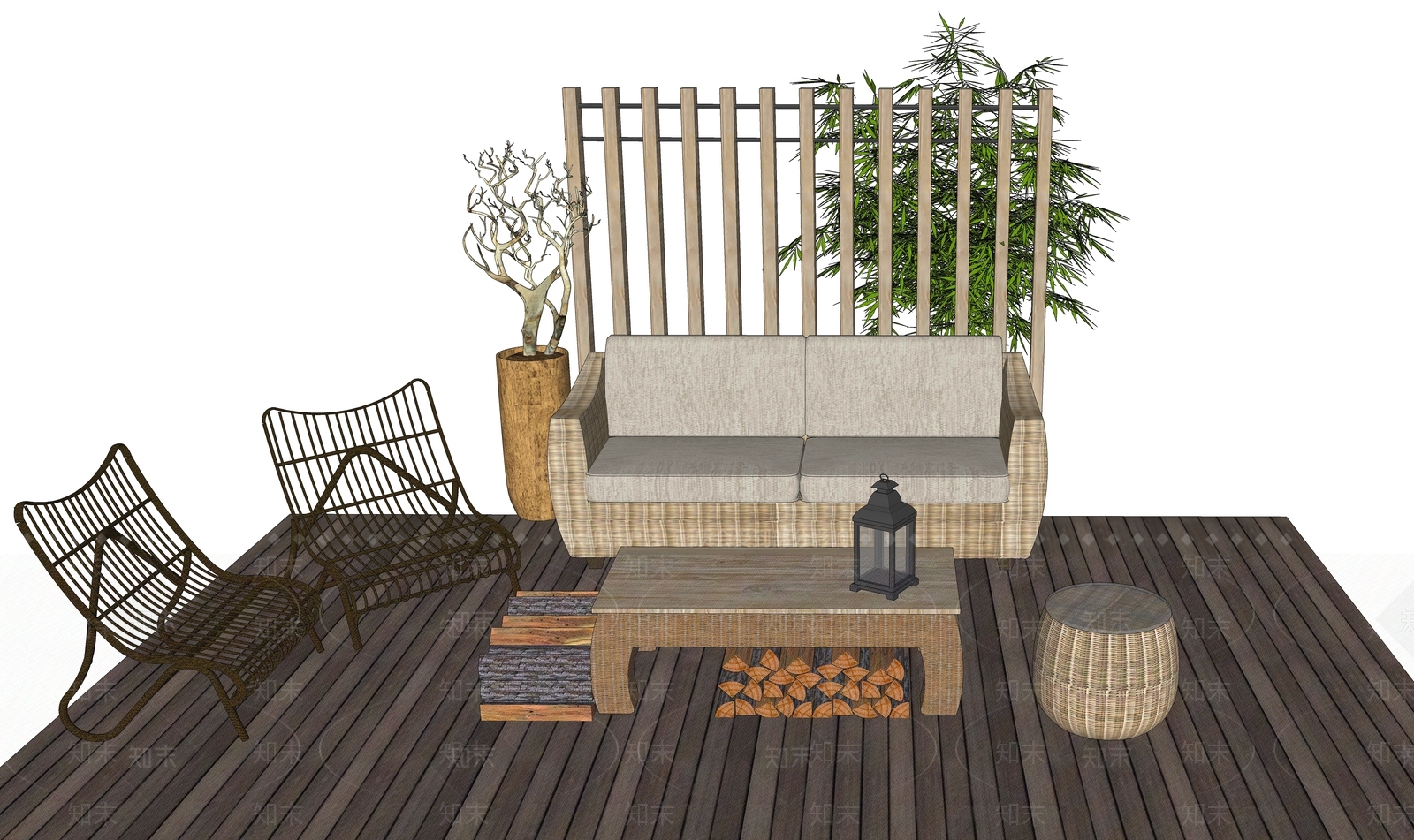 现代户外藤椅沙发SU模型下载【ID:789614756】