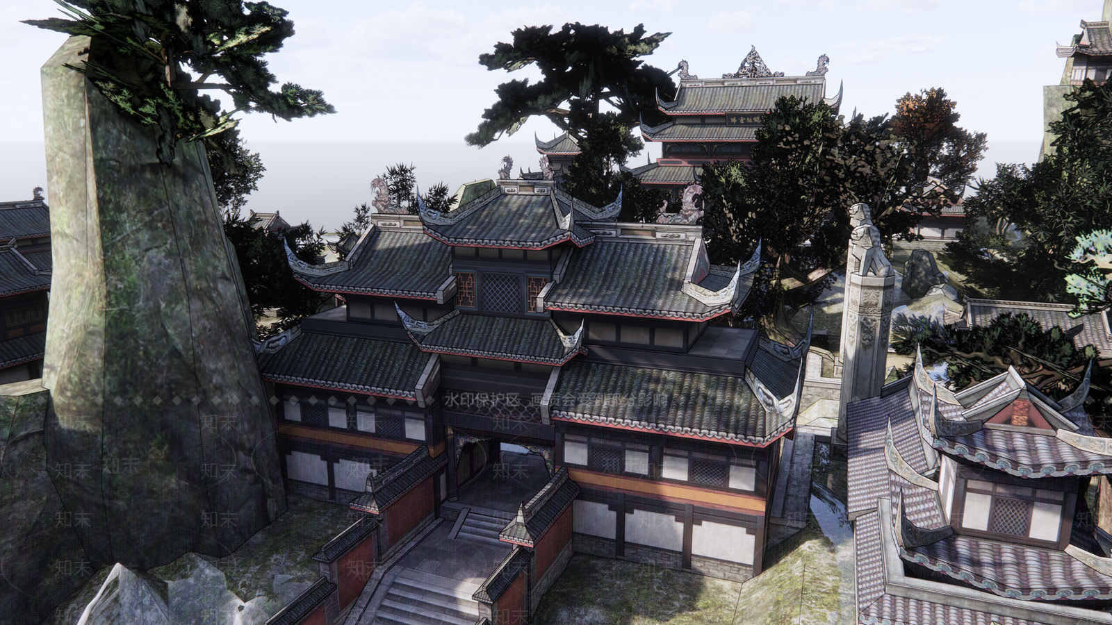 中式寺庙SU模型下载【ID:889615416】