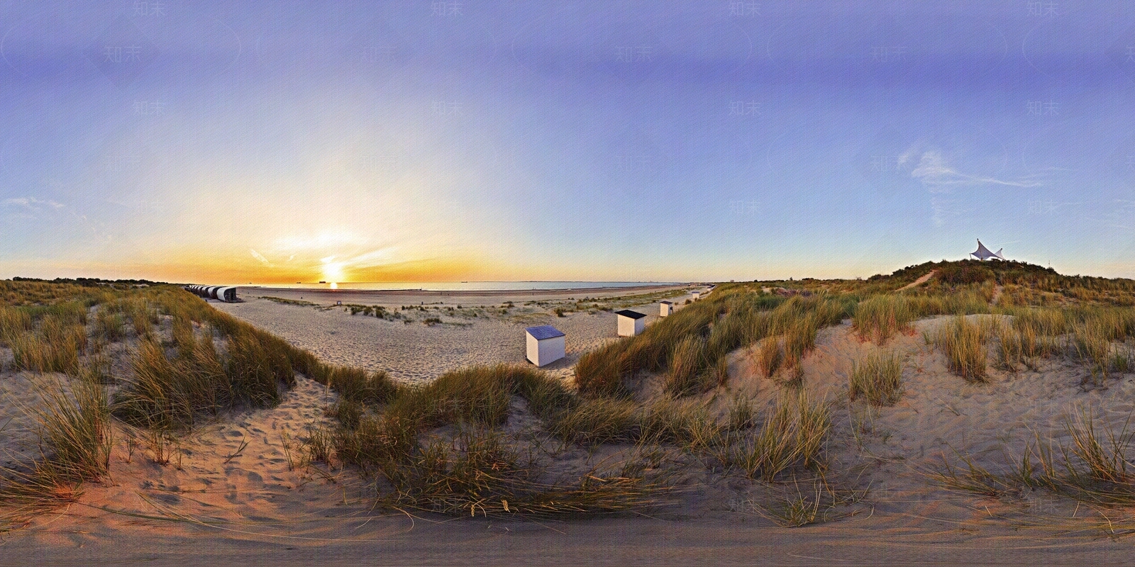 HDR黄昏沙滩全景天空贴图下载【ID:289650011】