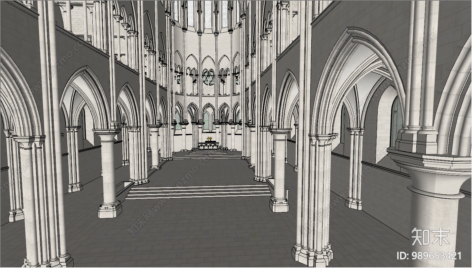 欧式古典教堂文化空间SU模型下载【ID:989653421】
