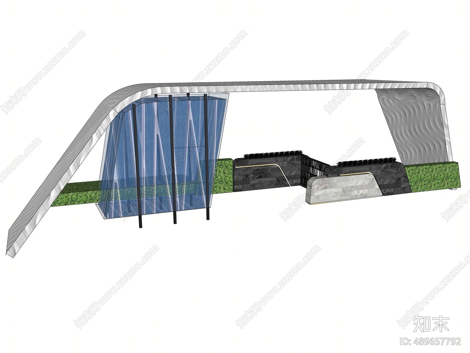 现代入口岗亭廊架SU模型下载【ID:489657792】