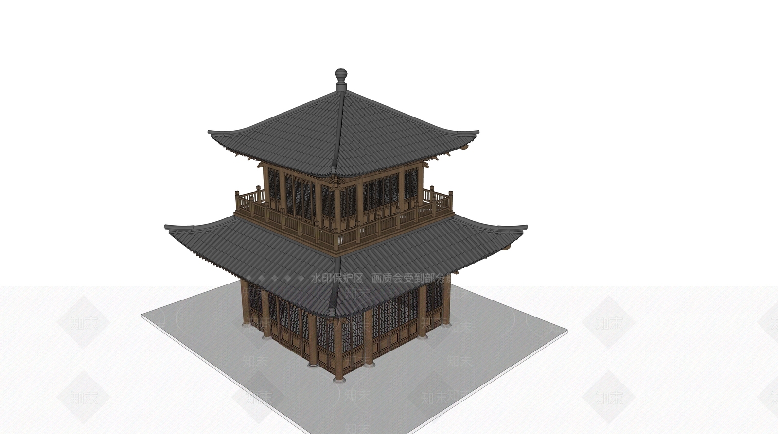 中式塔楼SU模型下载【ID:189672185】
