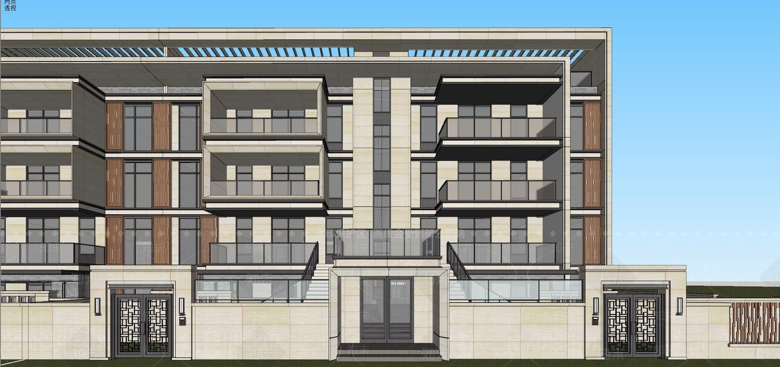 新中式多层住宅外观SU模型下载【ID:289696614】
