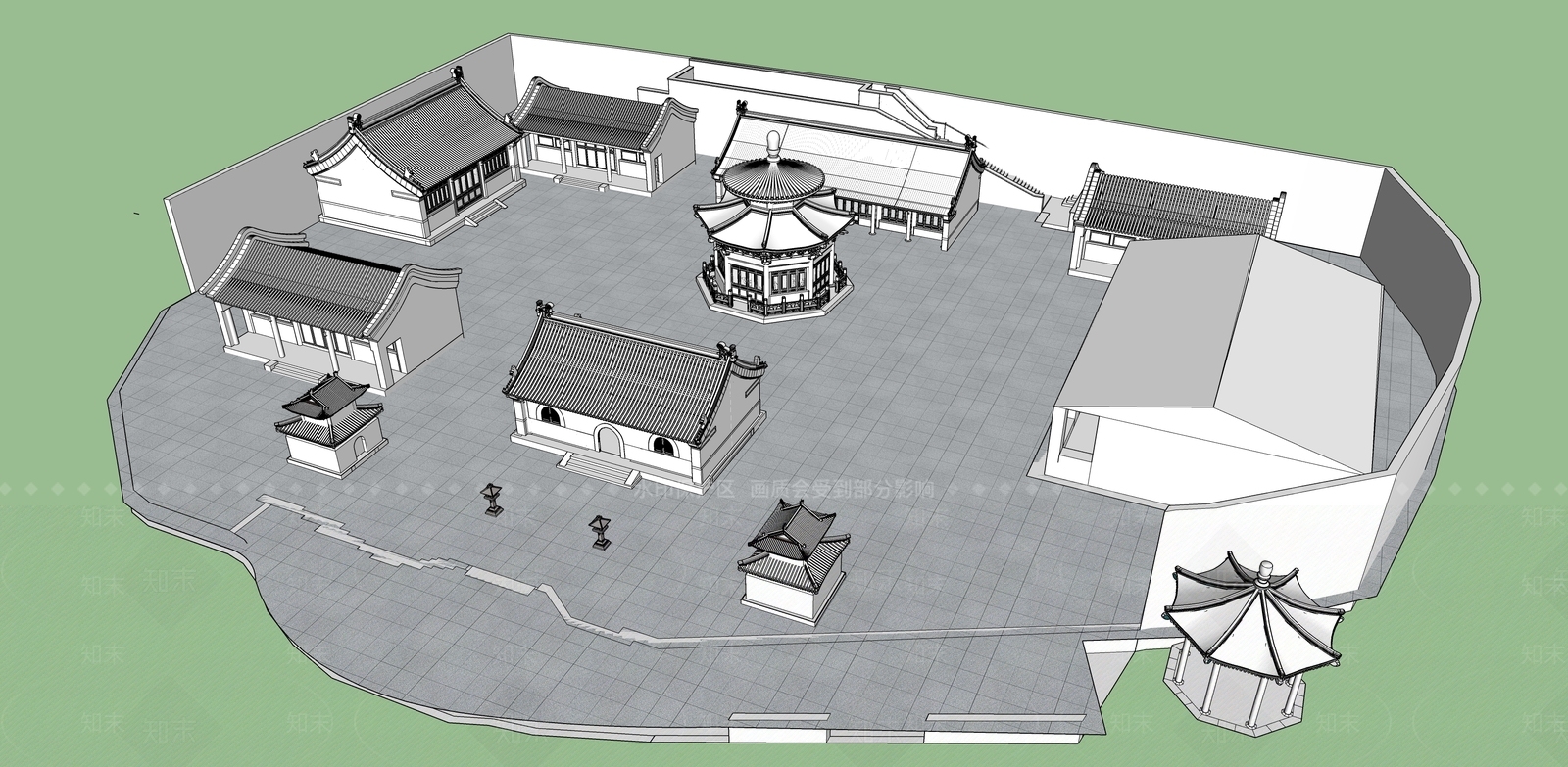 中式寺庙SU模型下载【ID:389706423】