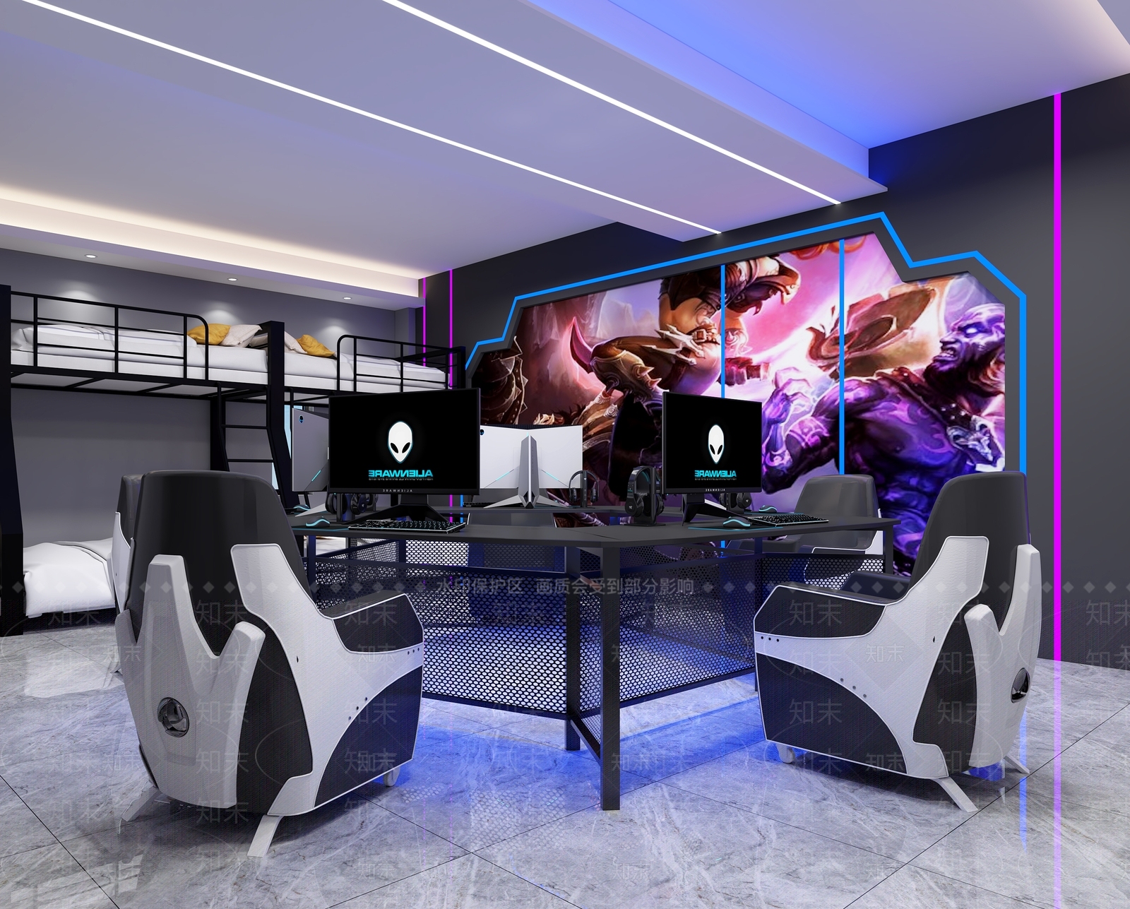 现代电竞酒店客房3D模型下载【ID:489721662】