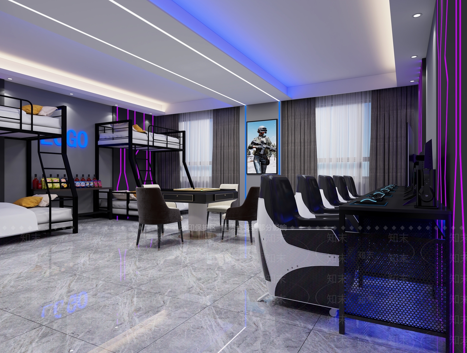 现代电竞酒店客房3D模型下载【ID:489721662】