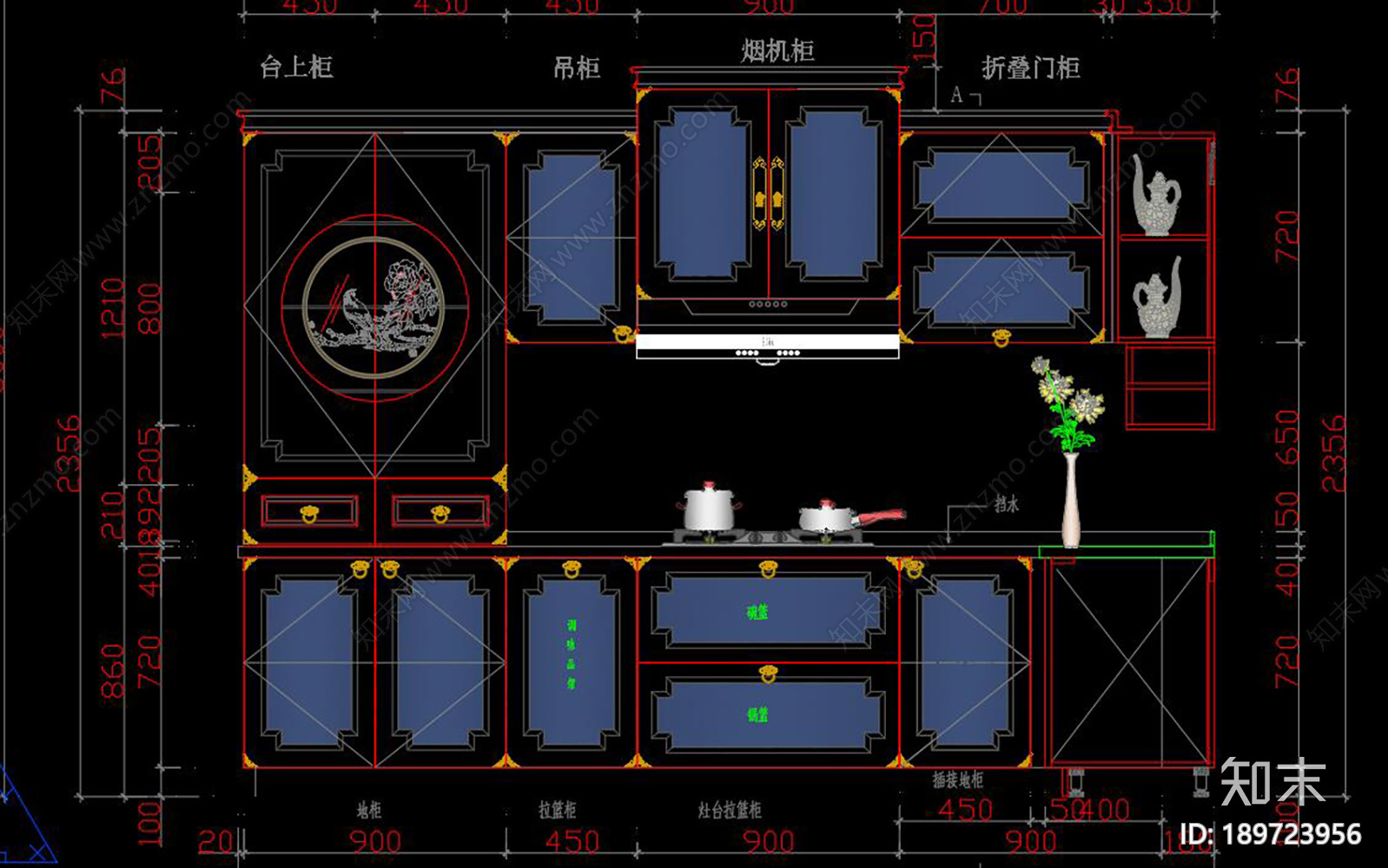 新中式橱柜施工图下载【ID:189723956】
