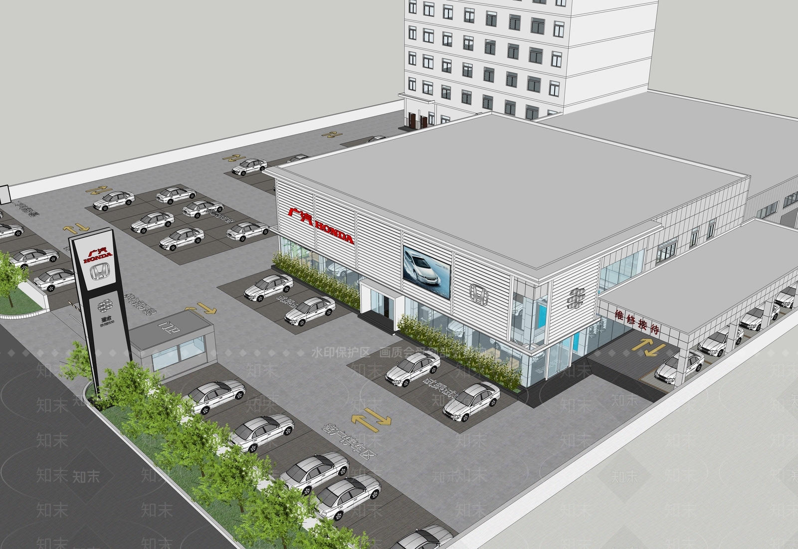 现代广汽本田4S店汽车展厅SU模型下载【ID:489755821】