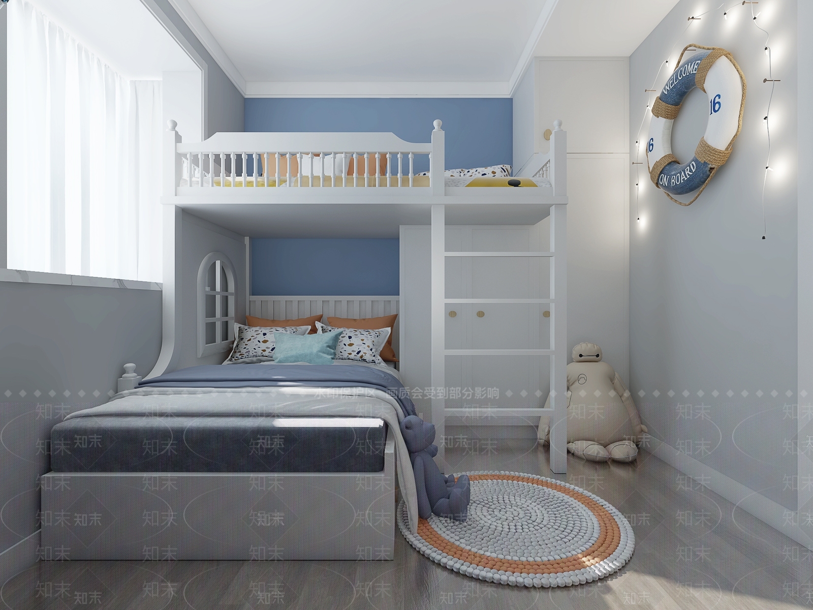 现代男孩儿童房上下铺3D模型下载【ID:189778298】