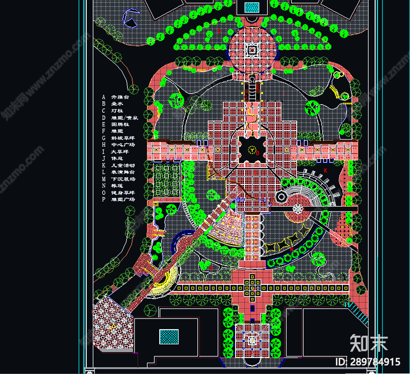 广场绿化cad施工图下载【ID:289784915】