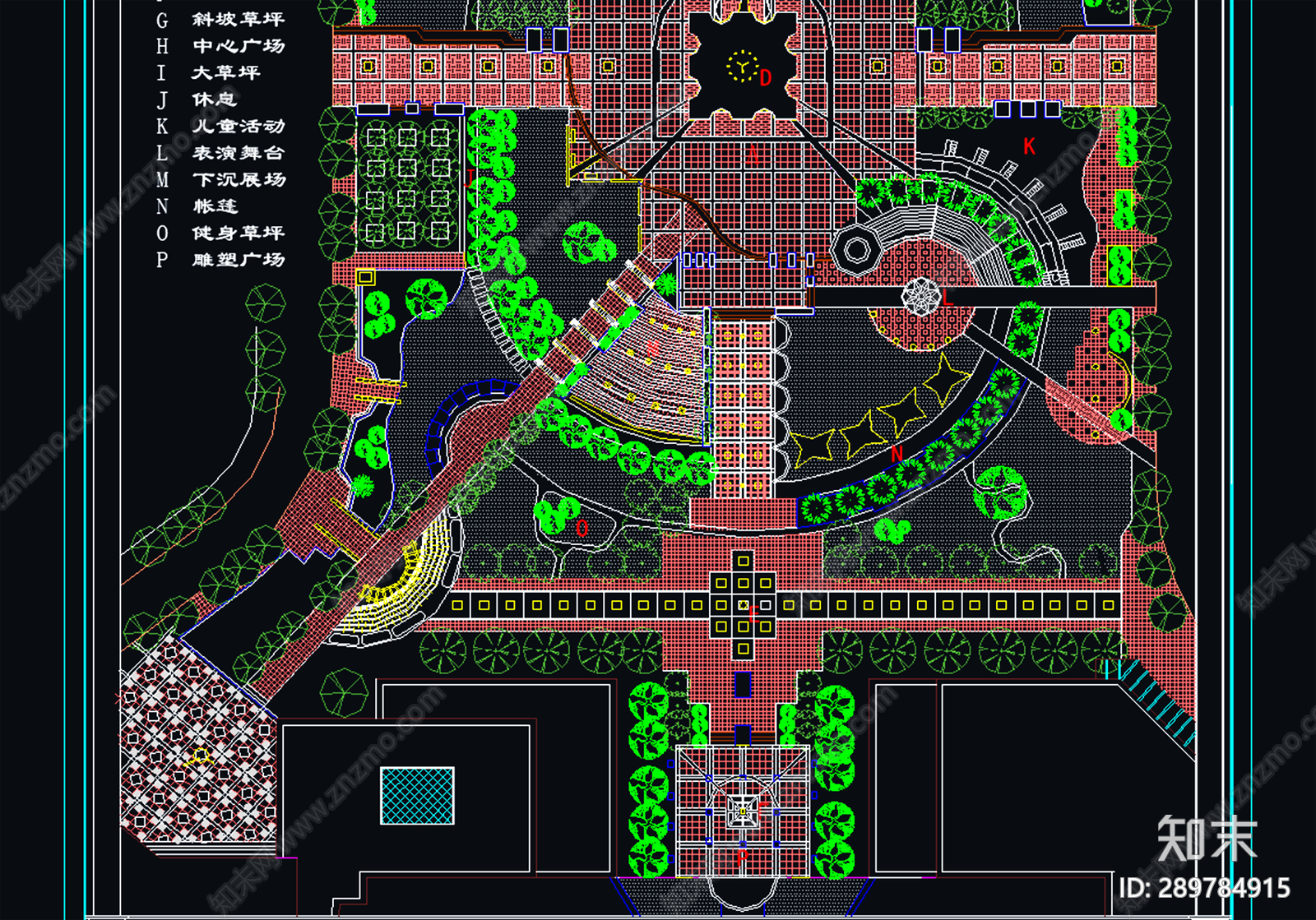 广场绿化cad施工图下载【ID:289784915】