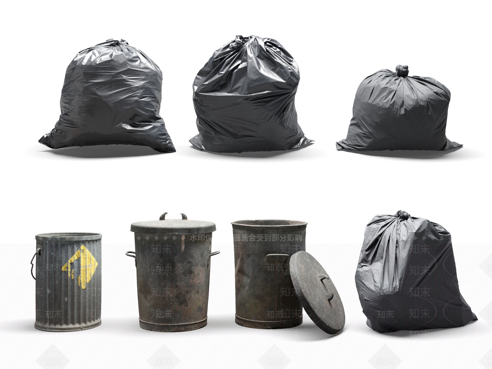 现代垃圾桶垃圾袋模型组合3D模型下载【ID:889790793】