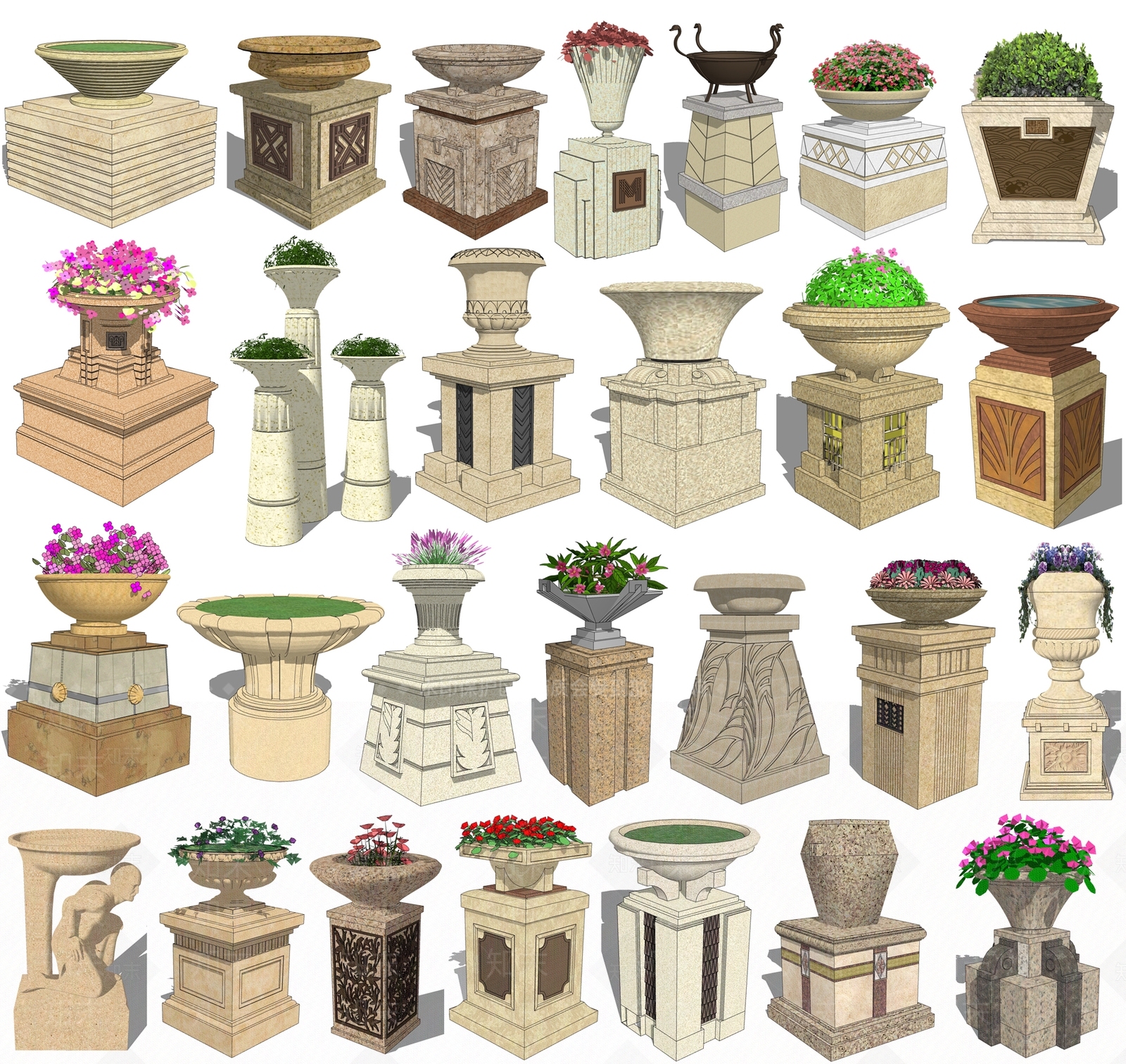 欧式花钵SU模型下载【ID:989804734】