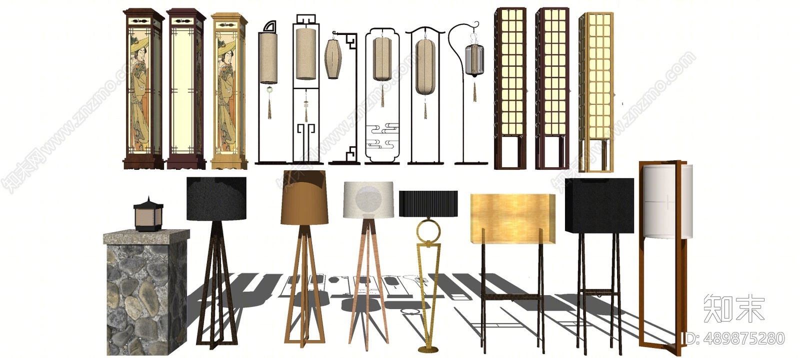 新中式落地灯组合SU模型下载【ID:489875280】