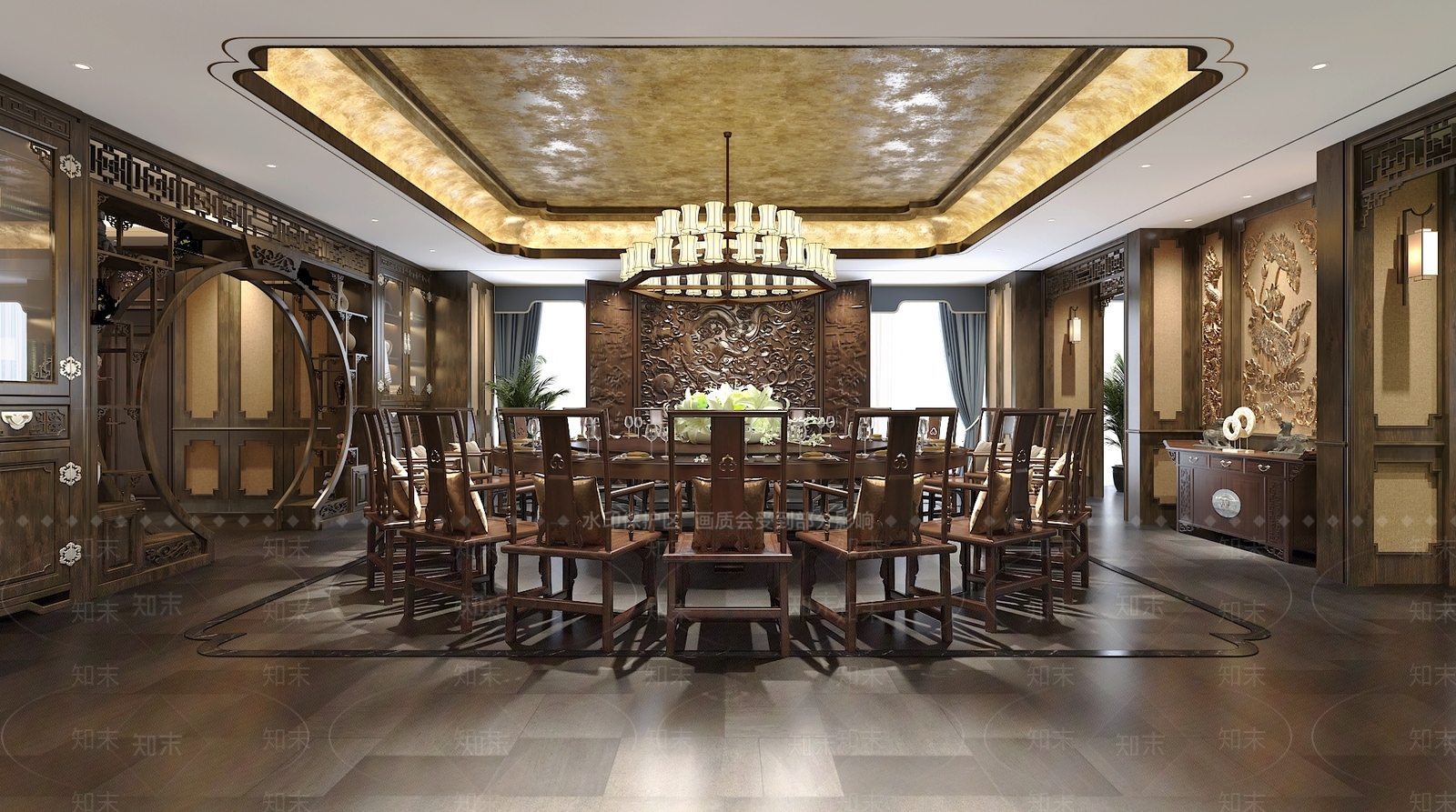 中式餐厅包间3D模型下载【ID:389941443】