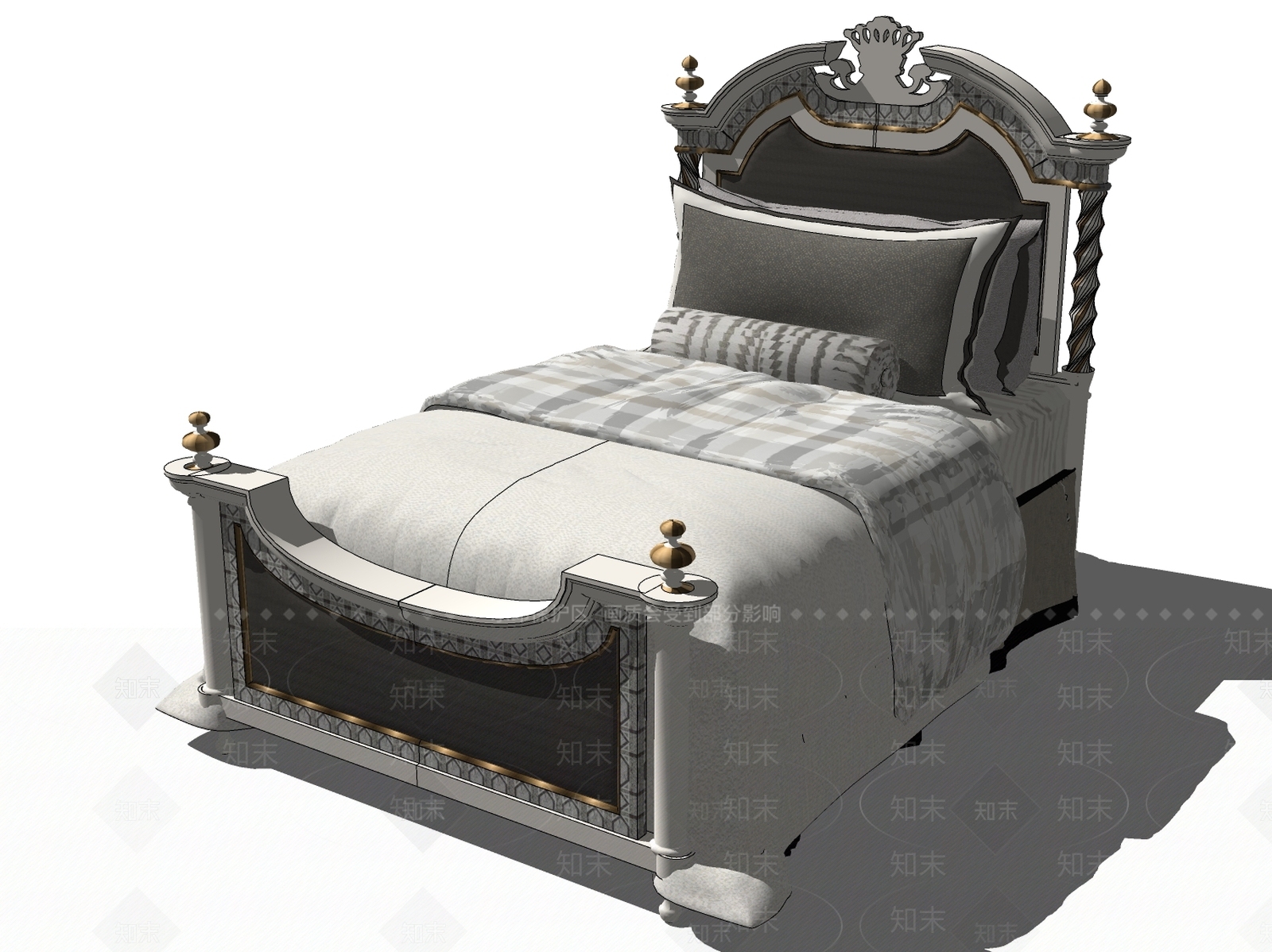 欧式单人床SU模型下载【ID:589944194】