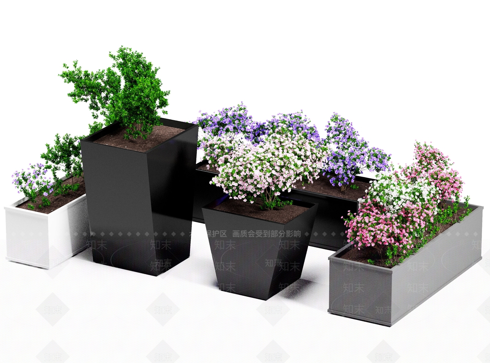 现代绿植花箱3D模型下载【ID:689956759】