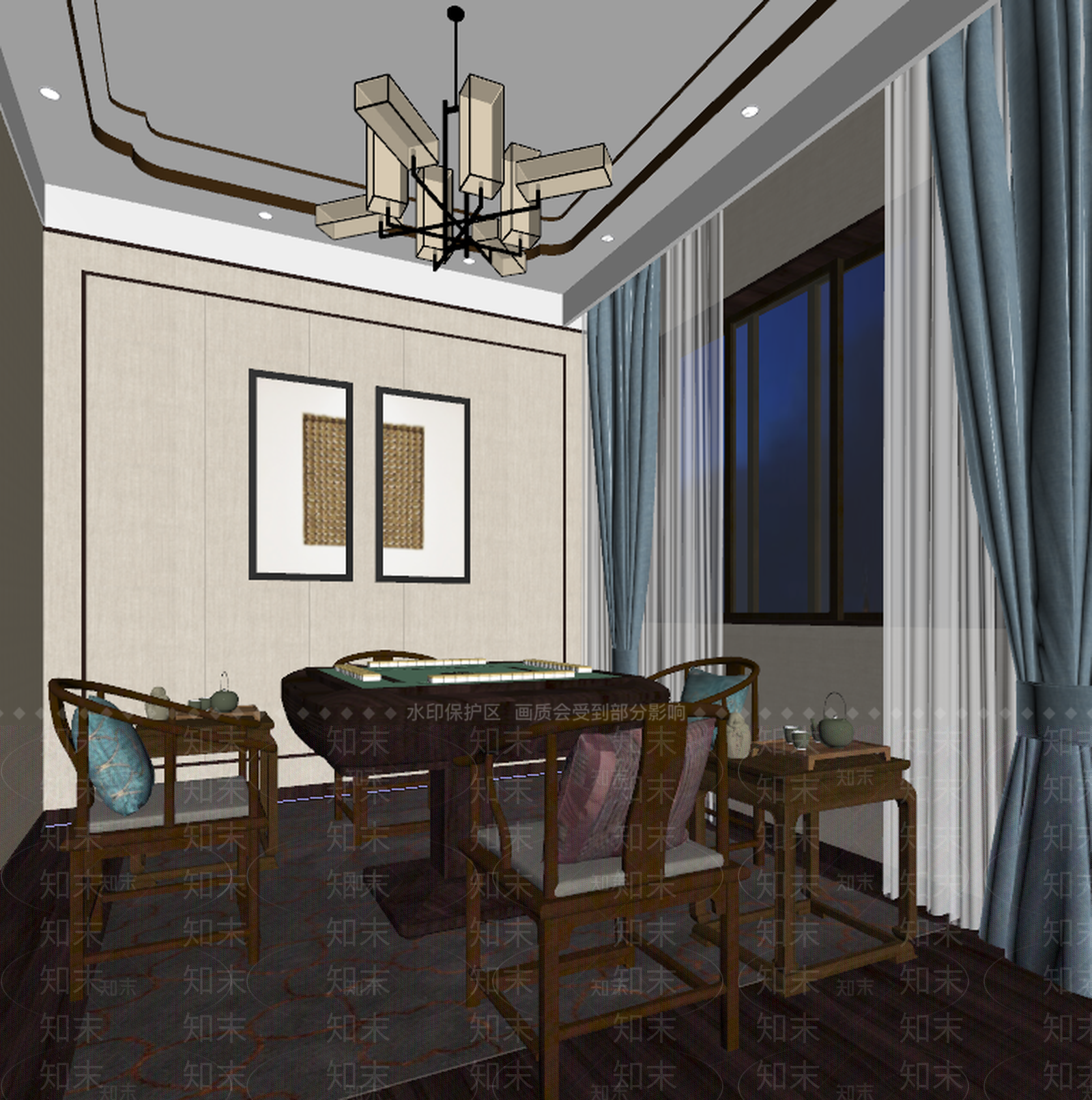 新中式棋牌室SU模型下载【ID:589979890】