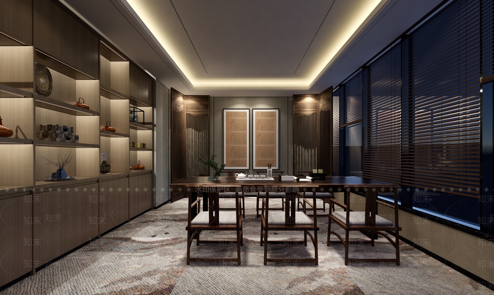 新中式茶室SU模型下载【ID:990041389】
