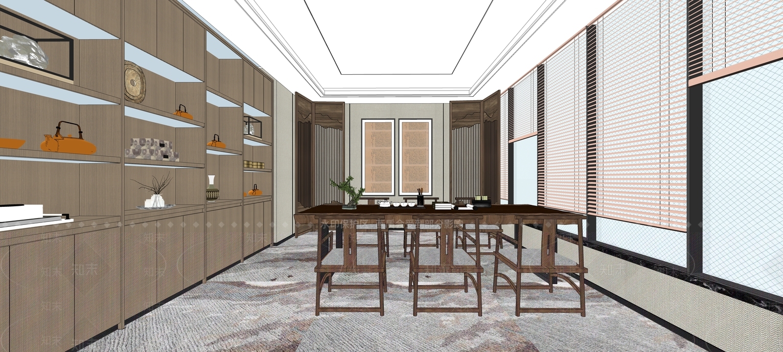 新中式茶室SU模型下载【ID:990041389】