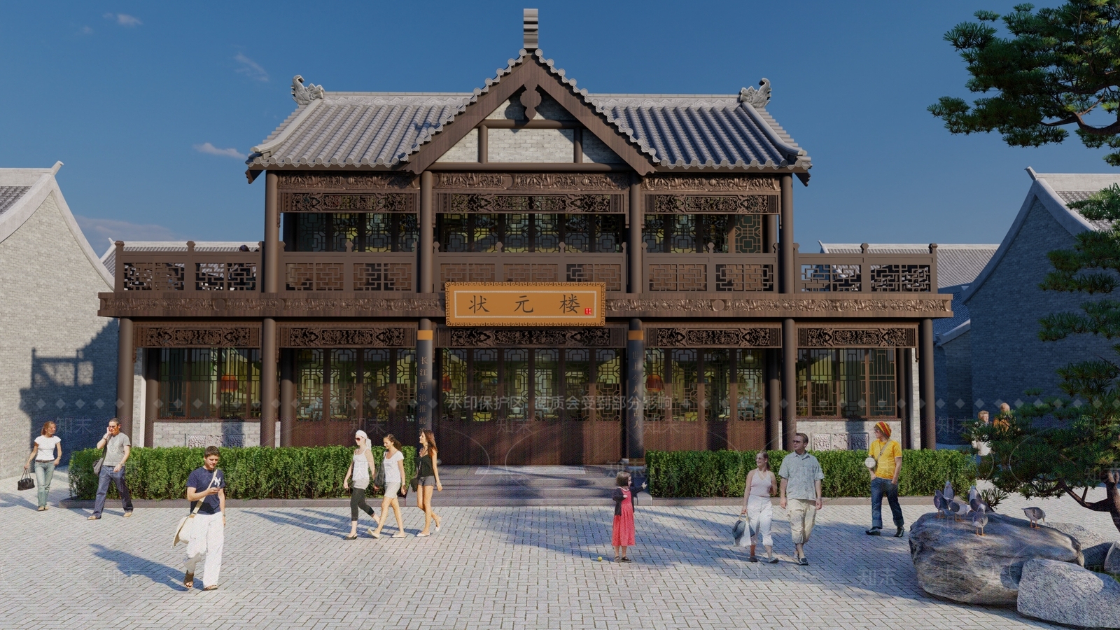中式酒店民宿外观SU模型下载【ID:390051589】