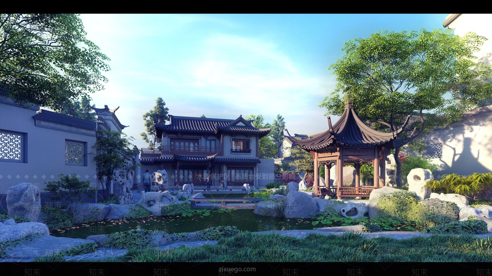 中式住宅庭院景观SU模型下载【ID:290069336】