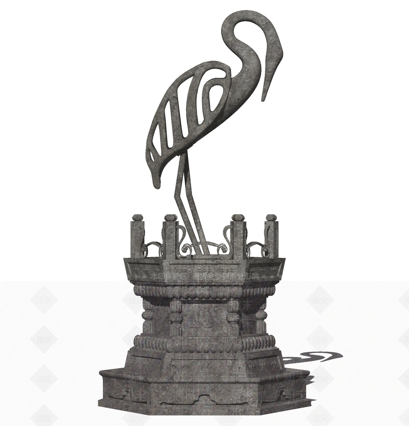 中式仙鹤雕塑SU模型下载【ID:690102644】