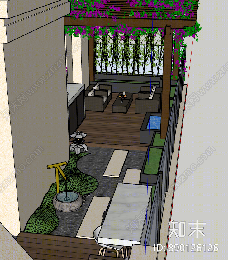 现代屋顶花园SU模型下载【ID:890126126】