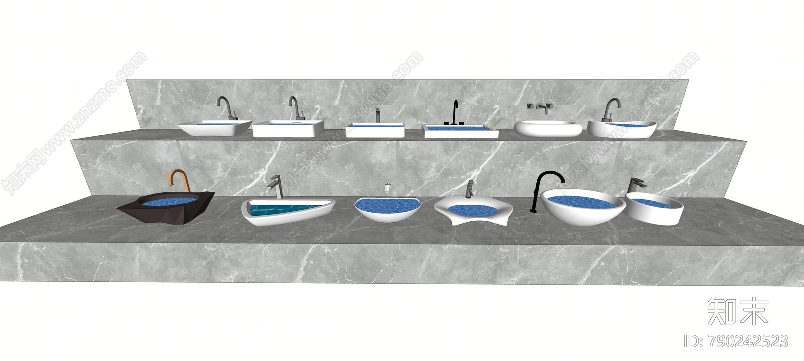 现代洗面盆SU模型下载【ID:790242523】