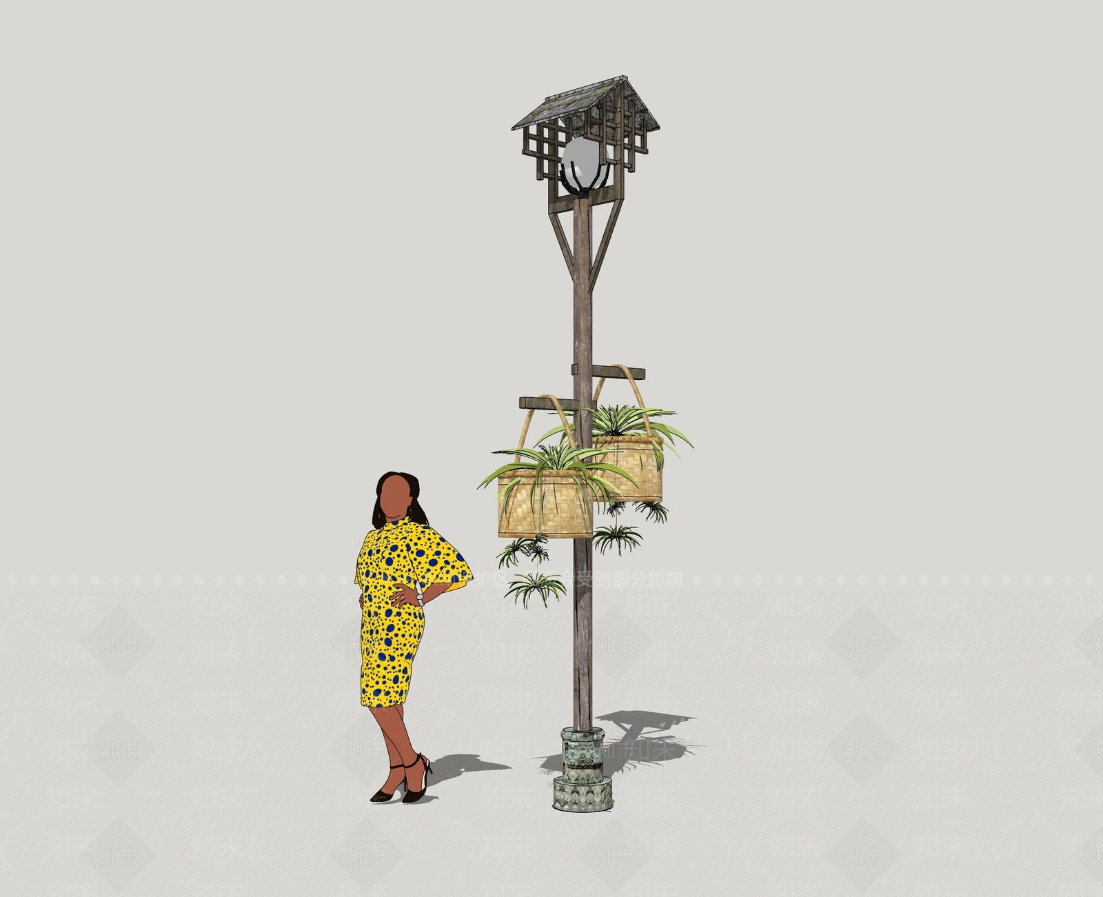 中式乡村路灯SU模型下载【ID:390264534】