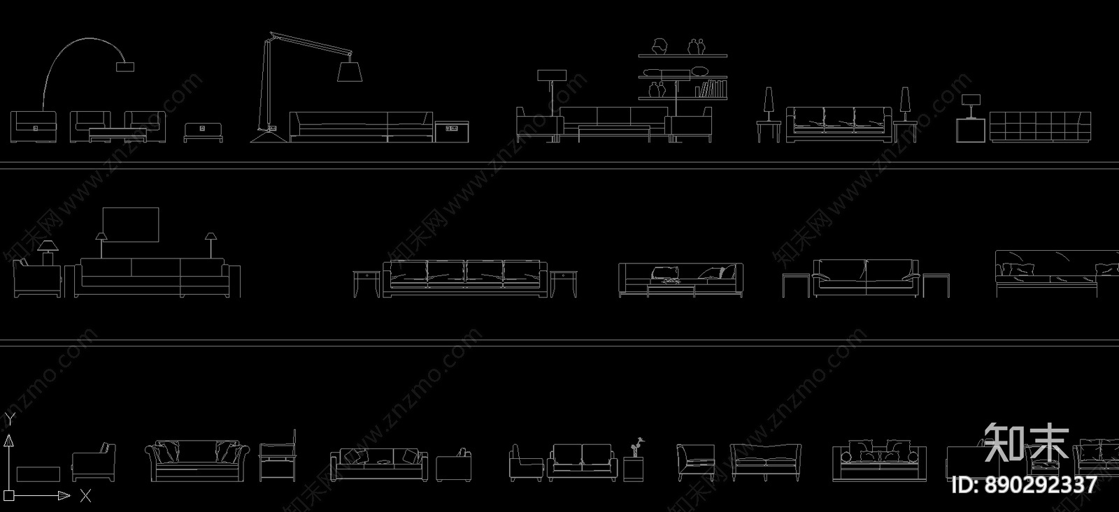 组合沙发施工图下载【ID:890292340】