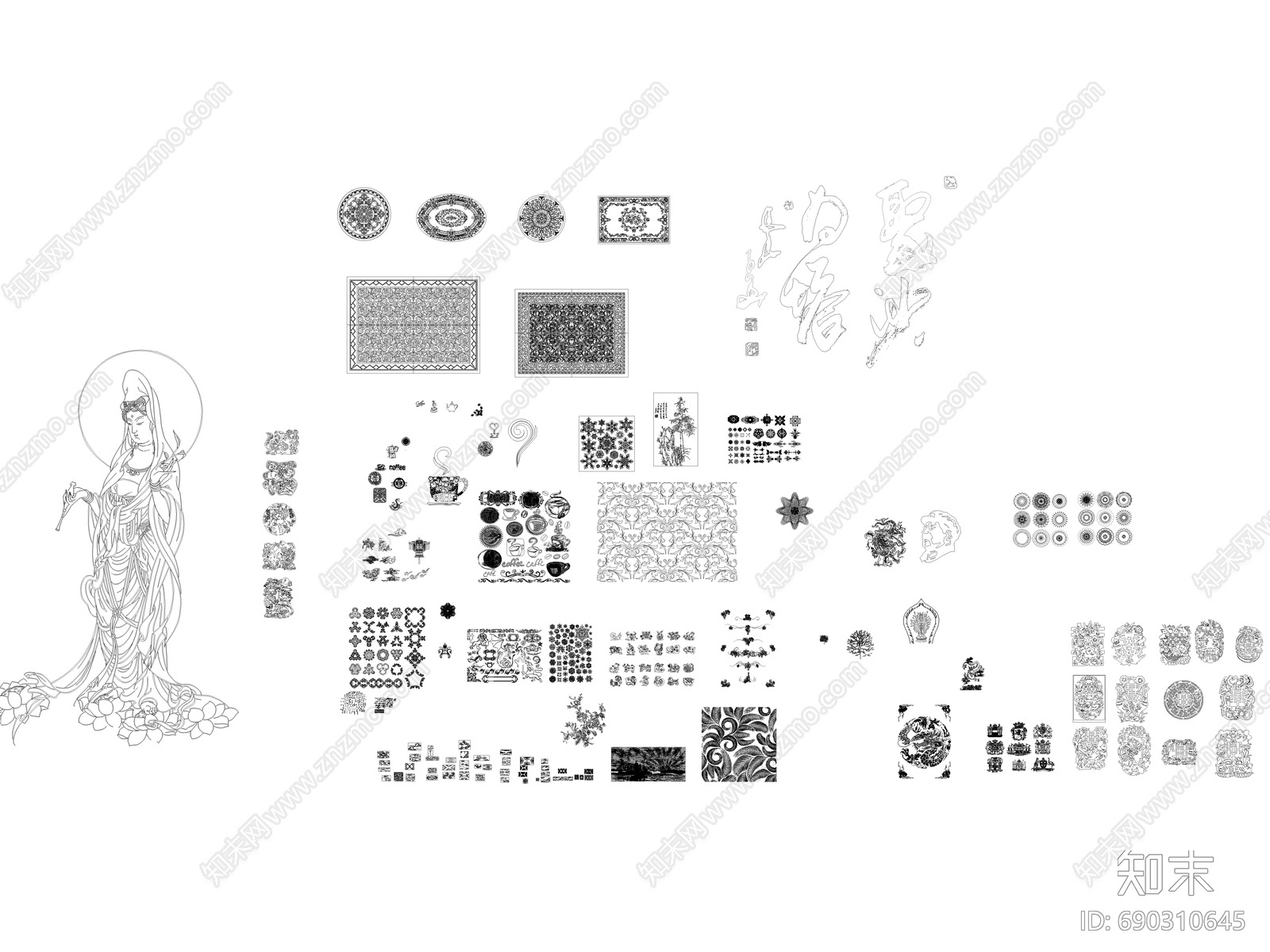中式图案花纹施工图下载【ID:690310645】