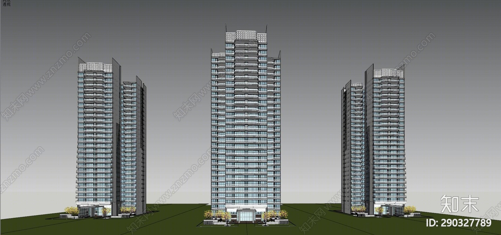 现代高层住宅SU模型下载【ID:290327789】