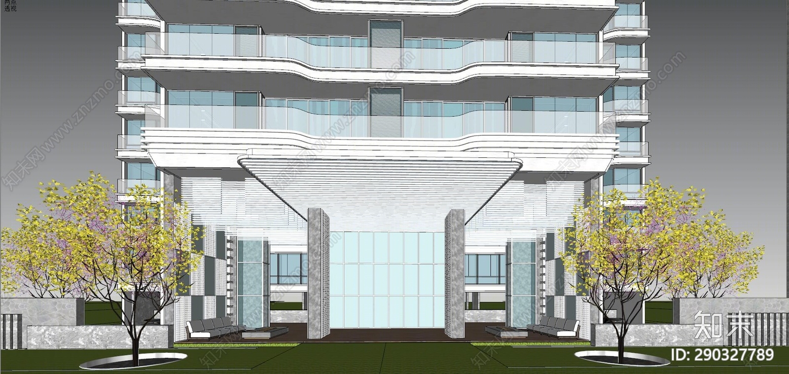 现代高层住宅SU模型下载【ID:290327789】