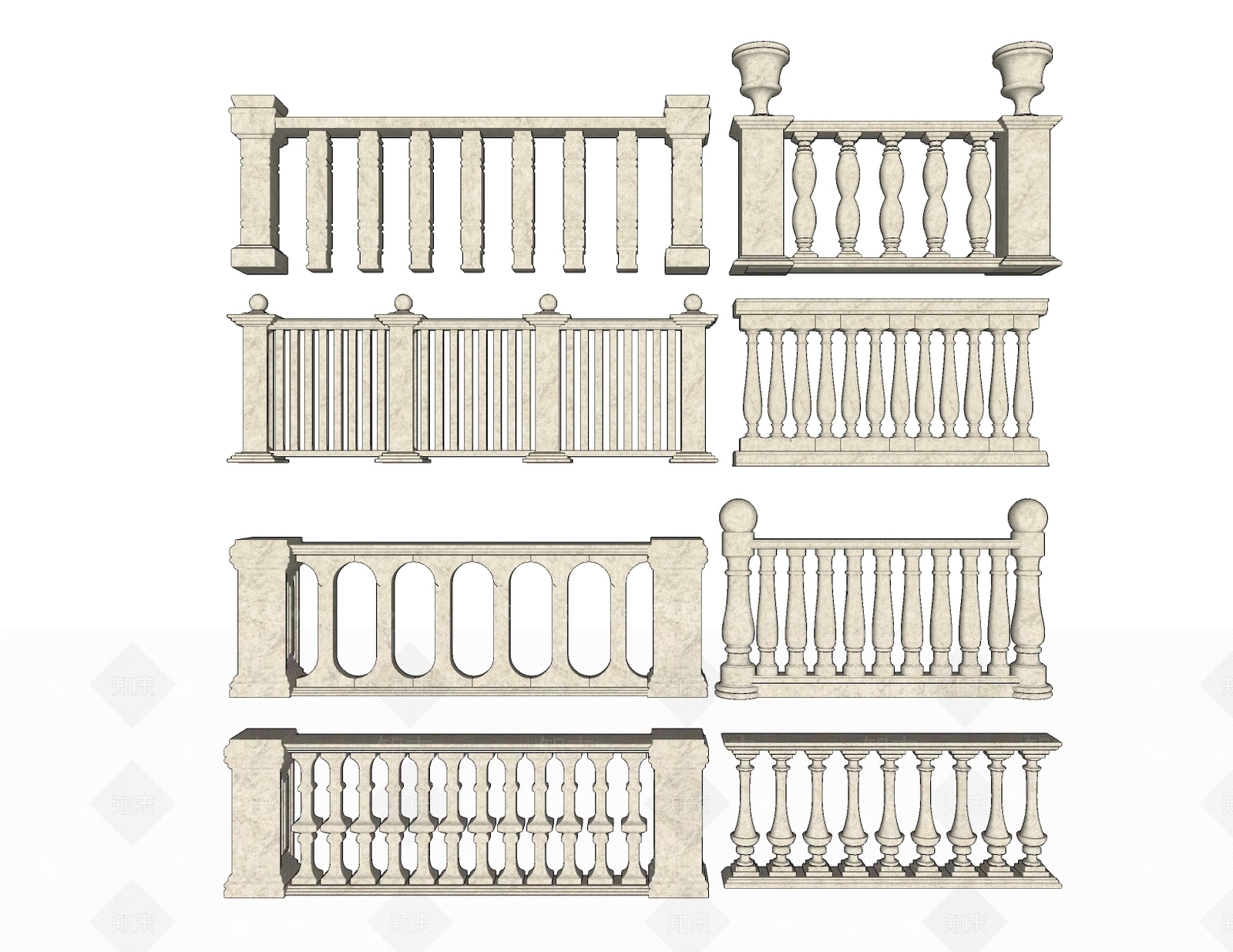 欧式大理石栏杆SU模型下载【ID:490344399】