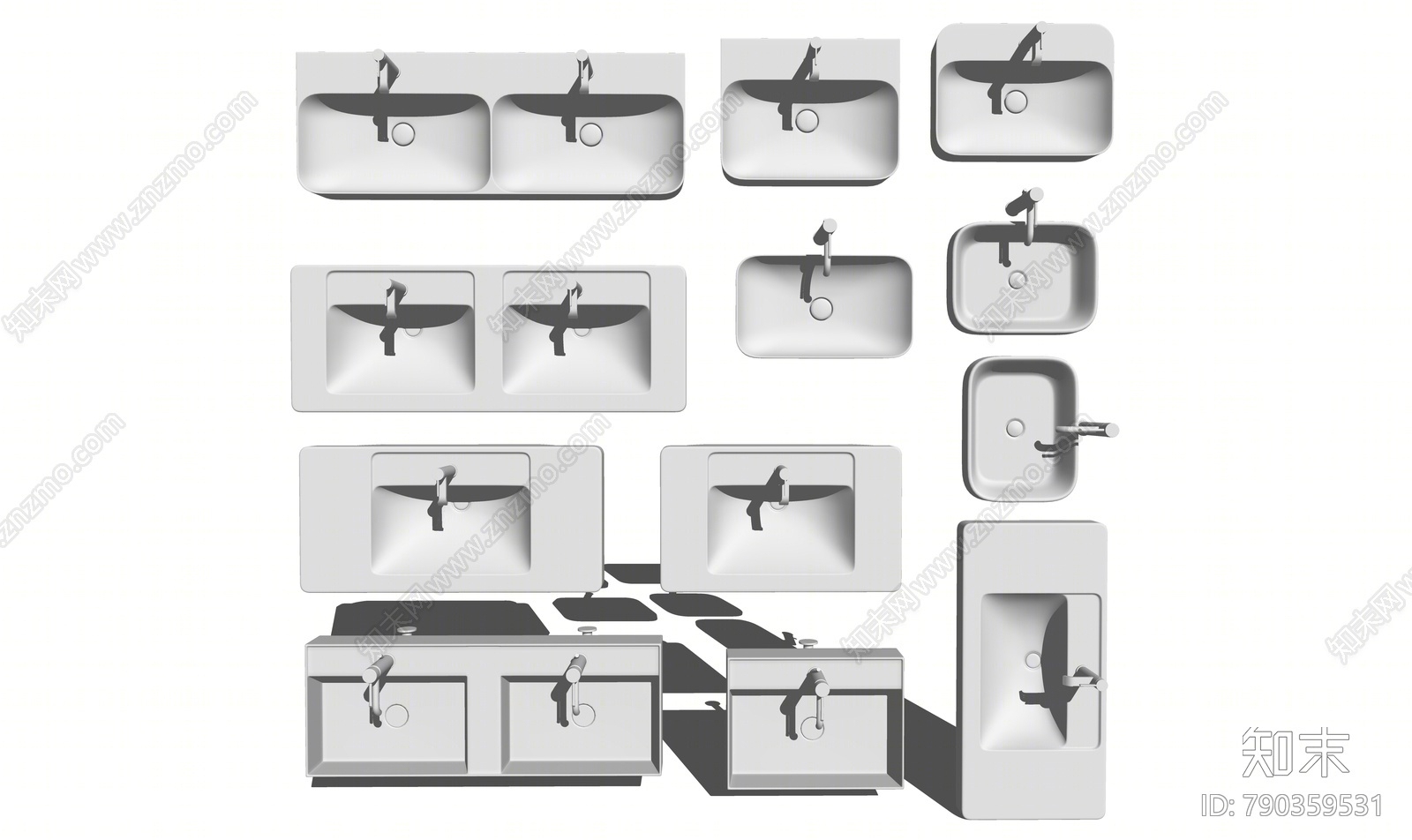 现代洗面盆SU模型下载【ID:790359531】