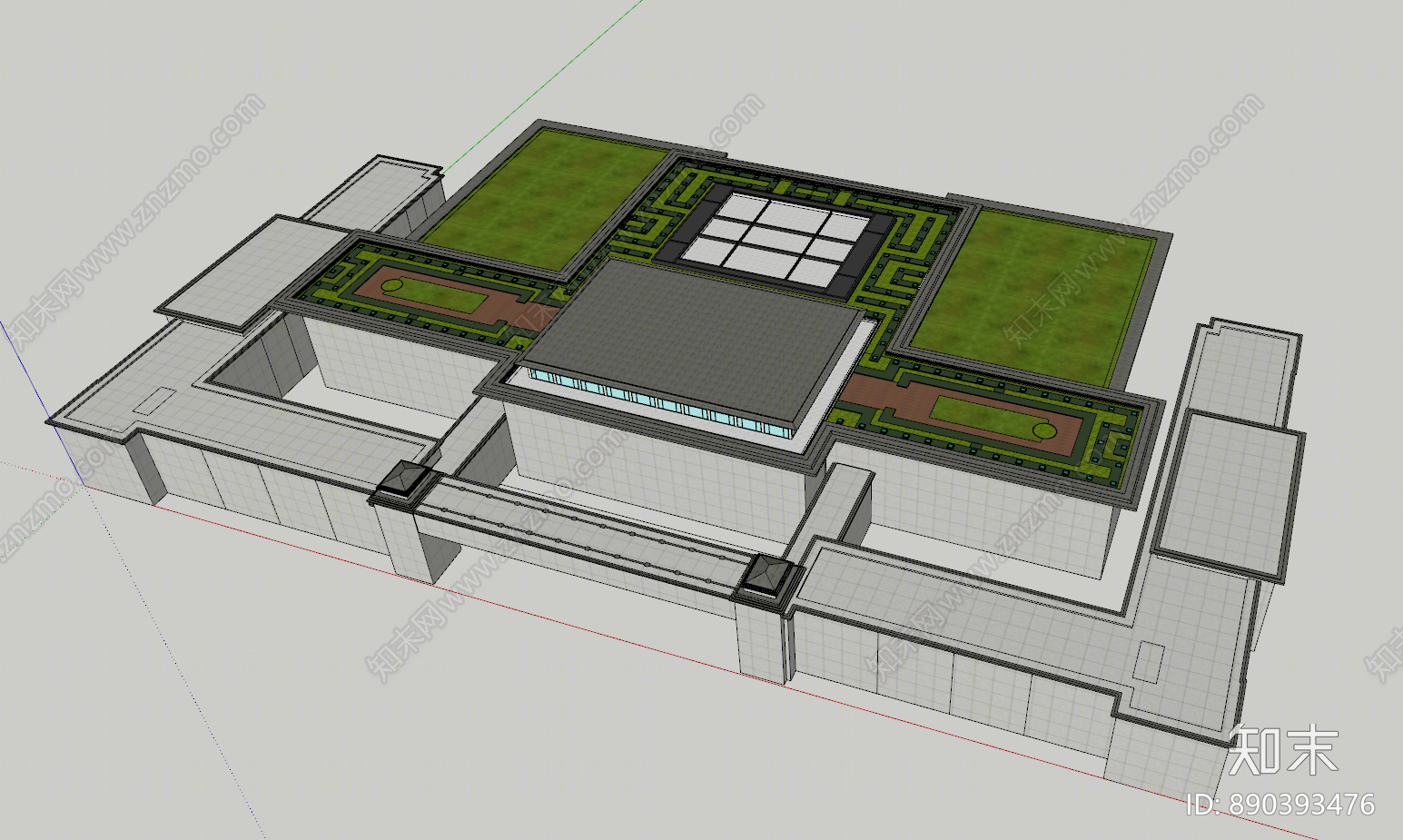 新中式风格建筑SU模型下载【ID:890393476】