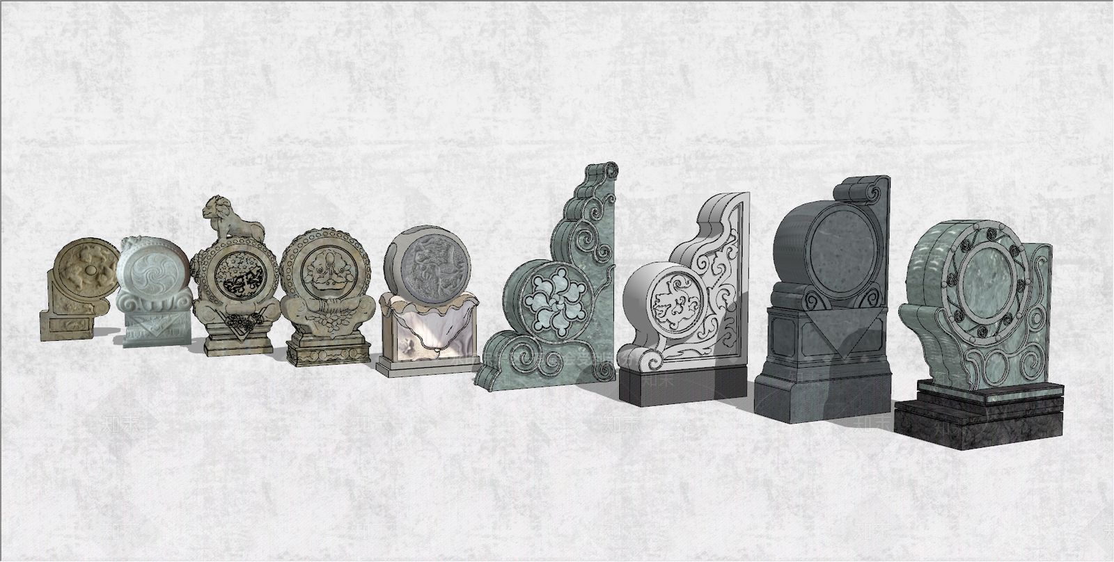 中式风格抱鼓石SU模型下载【ID:490399848】