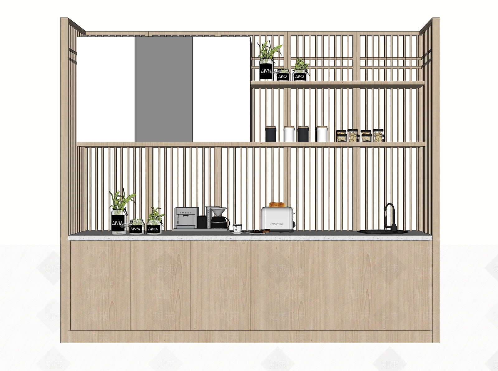 日式厨房台面SU模型下载【ID:390423461】